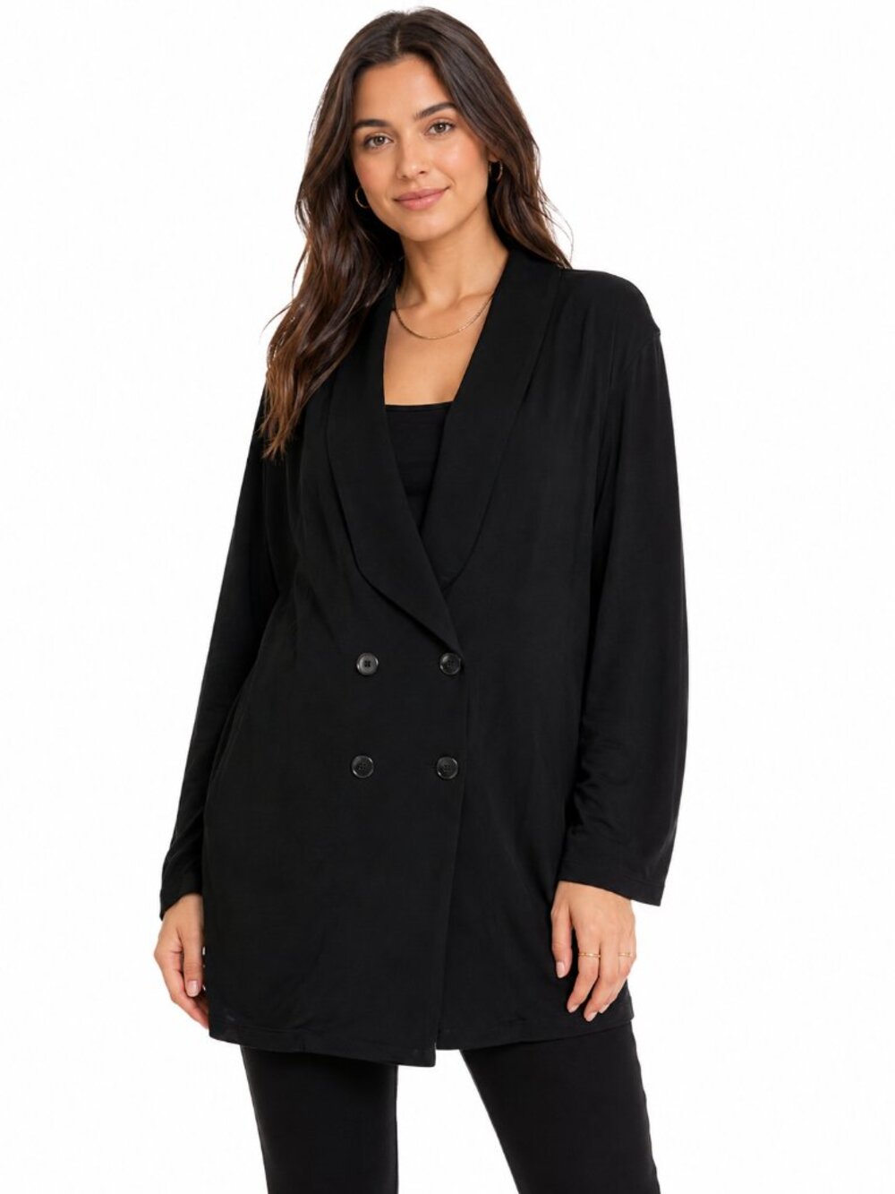 OOH LA LA Black Jersey Knit Double Breasted Longline Blazer Made in USA XXL